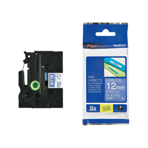 BROTHER TZE535 NASTRO LAMINATO 12MMx8MT COLORE BLU STAMPA BIANCO
